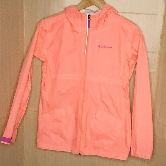 Columbia Girl's Neon Orange Lightweight Windbreaker Rain Jacket 14-16 - Picture 1 of 7